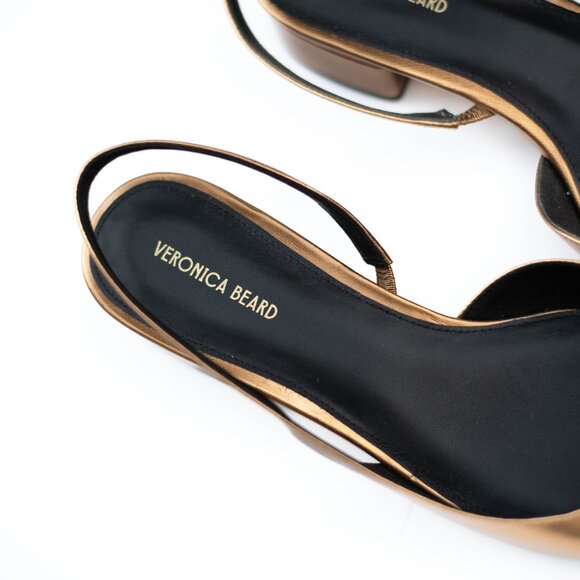 Veronica Beard Cecile Slingback Flats Gold Black Leather Cap Toe 9M Shoes NWOB - Picture 9 of 13